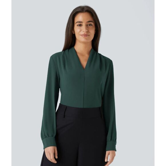 NWT Size Small Halara V Neck Long Sleeve Work Blouse - Picture 1 of 2